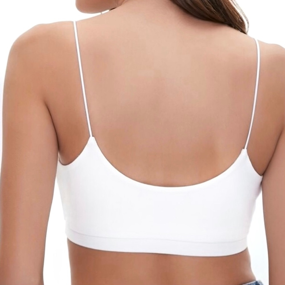 New White Knit Essentials Scoop Back Cord Strap Cropped Tank Top - Women’s Small - Picture 3 of 4